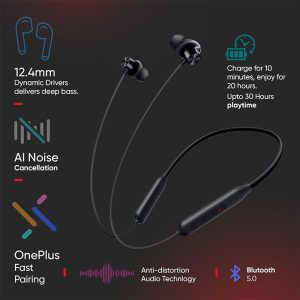 هندزفری گردنی بلوتوثی وان پلاس مدل Bullets Wireless Z2 دارای باتری با کارایی حدود 30 ساعت می باشد.