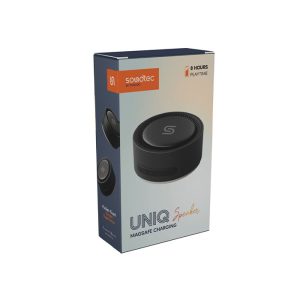اسپیکر بلوتوثی و شارژر مگنتی پرودو مدل Uniq در بسته بندی مناسب می باشد.