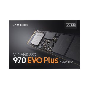 هارد M.2 SSD اینترنال 250 گیگابایت سامسونگ مدل 970EVO Plus در بسته بندی مناسب قرار دارد.