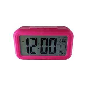 ساعت دیجیتالی رومیزی مدل TIME ALARM CLOCK در رنگ بندی سرخابی می باشد.