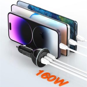 شارژر فندکی 160 وات الدینیو مدل C102 با توان خروجی کلی 160 وات می باشد.