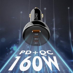 شارژر فندکی 160 وات الدینیو مدل C102 دارای قابلیت شارژ سریع می باشد.