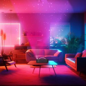 اسپیکر بلوتوثی پرودو مدل GALACTIC دارای نورپردازی به صورت رقص نور می باشد.