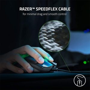 موس گیمینگ سیمی ریزر مدل DEATHADDER V2 دارای کابل با رویه بافته شده است.