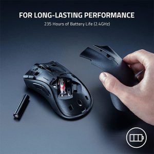 موس گیمینگ بی سیم ریزر مدل DEATHADDER V2 X HYPERSPEED با مصرف کم باتری می باشد.