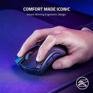 موس گیمینگ بی سیم ریزر مدل DEATHADDER V2 X HYPERSPEED دارای طراحی ارگونومیک می باشد.