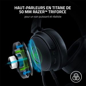 هدست گیمینگ سیمی ریزر مدل KRAKEN V3 دارای درایور 50 میلی متری می باشد.