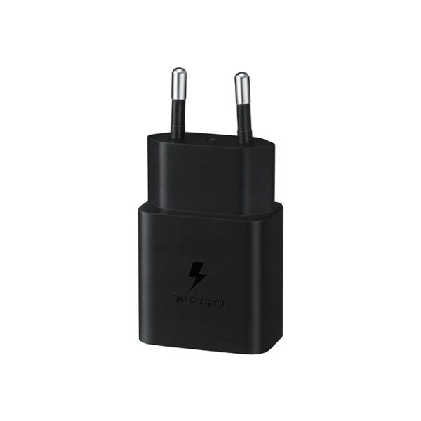شارژر دیواری 15 وات اورجینال سامسونگ مدل EP-T1510 در رنگ بندی مشکی است.