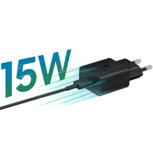 شارژر دیواری 15 وات اورجینال سامسونگ مدل EP-T1510 با کابل تایپ C به تایپ C دارای توان خروجی حداکثر 15 وات است.