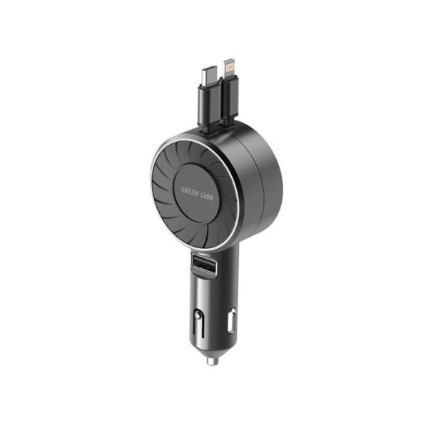 شارژر فندکی 50W گرین لاین مدل Telescopic GNTECC50W در رنگ بندی مشکی است.
