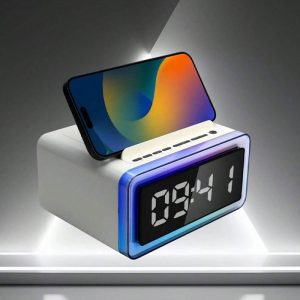 ساعت، اسپیکر و شارژر بی سیم مدل Light Boom P14 قابل استفاده به عنوان هولدر می باشد.