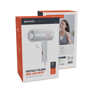 سشوار یونی تاشو قابل حمل پرودو مدل Ionic Hair Dryer در بسته بندی مناسب قرار دارد.