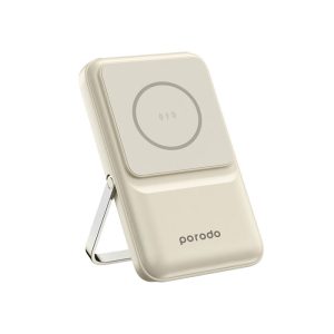 پاوربانک 10000mAh مگنتی پرودو مدل Integrated Cables PD-PBFCH039 در رنگ بندی بژ است.
