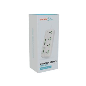 چند راهی برق و شارژر پرودو مدل 4Universal Sockets در بسته بندی مناسب قرار دارد.
