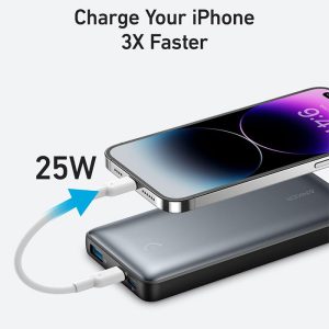 پاوربانک 10000mAh انکر مدل Power Core 25W A1249 533 دارای قابلیت شارژ سریع تا توان 25 وات است.