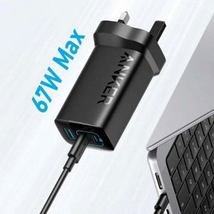 شارژر دیواری 67 وات انکر مدل 336 A2674 با توان خروجی حداکثر 67 وات است.