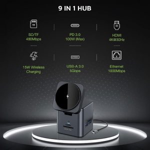 هاب 9 پورت و شارژر بی سیم گرین لاین مدل Docking Station دارای پورت های متنوع می باشد.