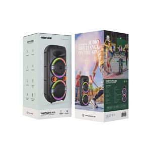 اسپیکر بلوتوثی گرین لاین مدل Party Life-400 دارای باتری با کیفیت و نور پردازی RGB است.