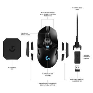 موس بی سیم گیمینگ لاجیتک مدل G903 با اجزاء کامل می باشد.