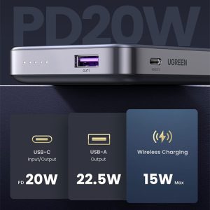 پاوربانک مگنتی 10000mAh یوگرین مدل PB206 15086 با قابلیت شارژر بی سیم تا تا توان 15 وات می باشد.