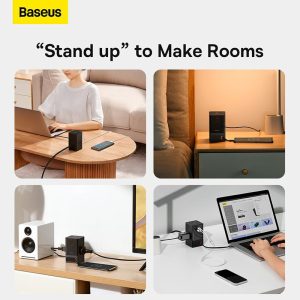 شارژر رومیزی 65W باسئوس مدل PSLR000001 با کابل تایپ C قابل استفاده بر روی سطوح صاف می باشد.