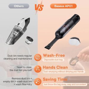 جارو شارژی قابل حمل بیسوس مدل AP01 دارای عملکرد بهتر به محصولات رقیب است.