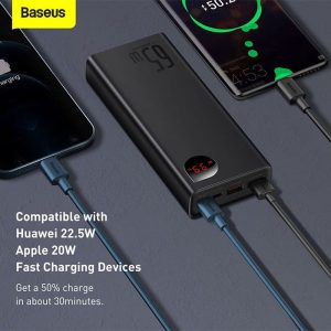 پاوربانک 20000mAh 65W بیسوس مدل Adaman PPIMDA-D01 دارای امکان شارژ 3 دستگاه همزمان است.