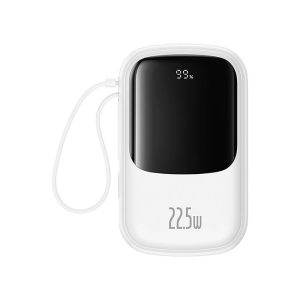 پاوربانک 20000mAh بیسوس مدل +Qpow Pro با کابل تایپ C در رنگ بندی سفید می باشد.