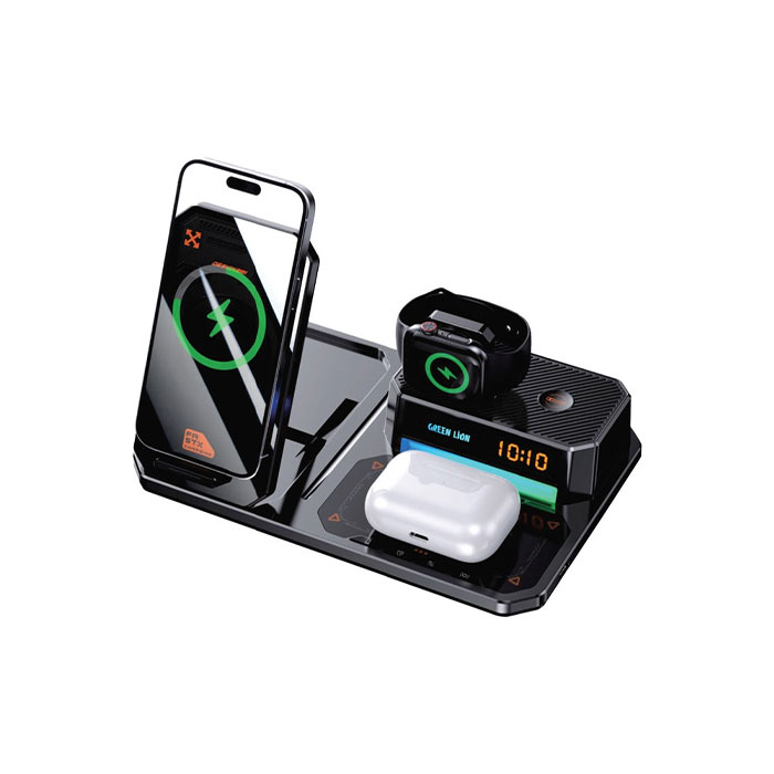 شارژر بی سیم، اسپیکر و هولدر 6 کاره گوشی گرین لاین مدل 6IN1 Multifunctional