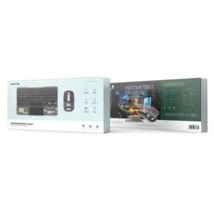 ست موس و کیبورد بی سیم گرین لاین مدل Transparent Duo در بسته بندی مناسب قرار دارد.