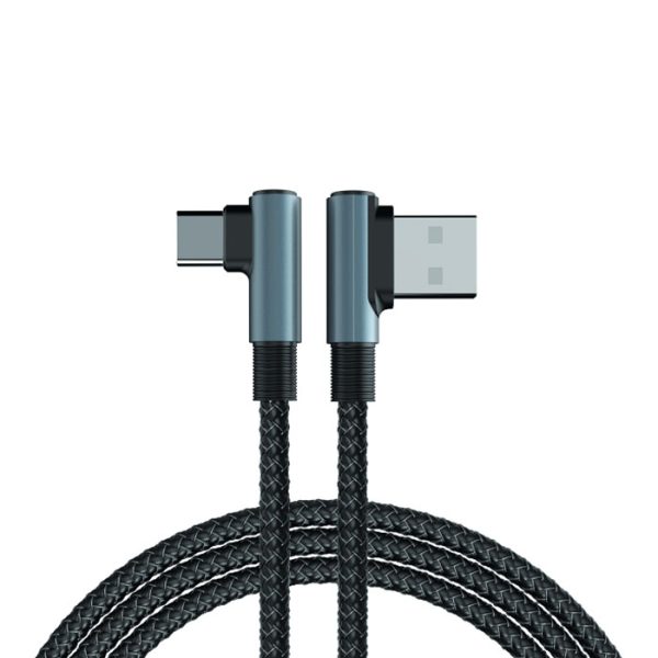 کابل شارژ 90 درجه USB به تایپ C سی بای مدل K2-C به طول 1 متر در رنگ بندی مشکی است.