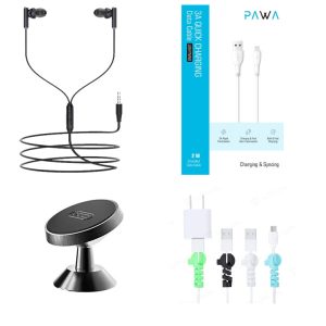 پک هندزفری CHORDS پاوا + کابل USB به LIGHTNING + محافظ کابل شارژر 4 تایی +هو لدر مگنتی یوپ شاپ bk06