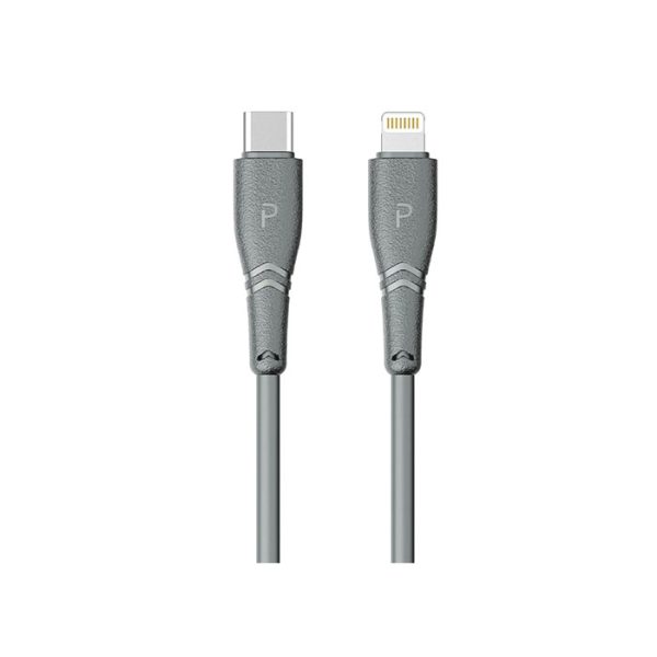 کابل شارژر تایپ C به لایتنینگ 27W پاوا مدل PW-12PVC27CL به طول 1.2 متر بدنه‌ای مقاوم در برابر خم‌شدگی و ساییدگی، با رنگ خاکستری شیک که همزمان ظاهر و دوام را تضمین می‌کند.