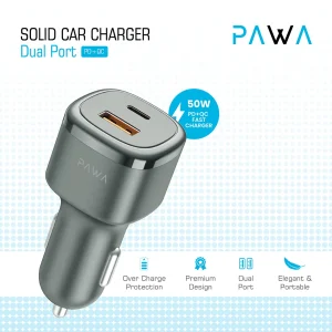 شارژر فندکی 50W خودرو پاوا مدل PW-CC50QC Solid