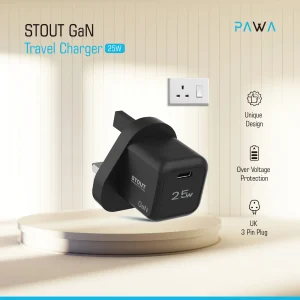 شارژر دیواری 25 وات 3 پین پاوا مدل Stout Gan PW-GN25UK