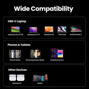 نمای جانبی شارژر دیواری 65 وات GaN یوگرین مدل X755 25871 Nexode Pro با پورت‌های USB و USB-C.