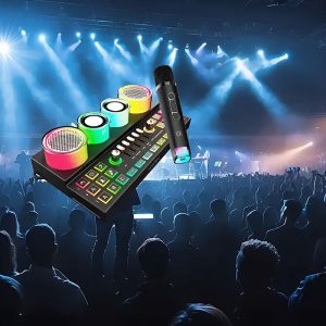 اسپیکر و میکسر صوتی پرودو مدل Audiolink PD-ST21MIX با نورپردازی RGB می باشد.