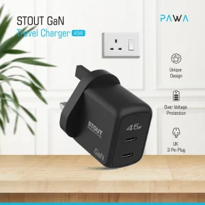 شارژر دیواری45 وات 3 پین پاوا مدل Stout Gan PW-GN45UK