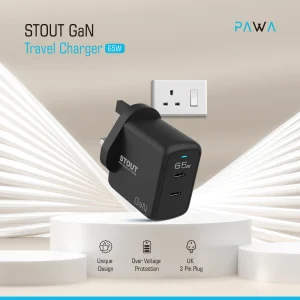 شارژر دیواری 65 وات 3 پین پاوا مدل Stout GaN PW-GN65UK