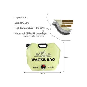 کلمن تاشوی کمپینگ 8 لیتری WATER BAG ساخته شده از مواد پلاستیکی مقاوم و بدون BPA که از نشتی جلوگیری کرده و برای محیط زیست ایمن است.