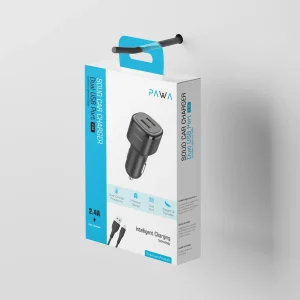 شارژر فندکی خودرو 2.4 آمپر پاوا مدل PW-24AICCL به همراه کابل USB به Lightning