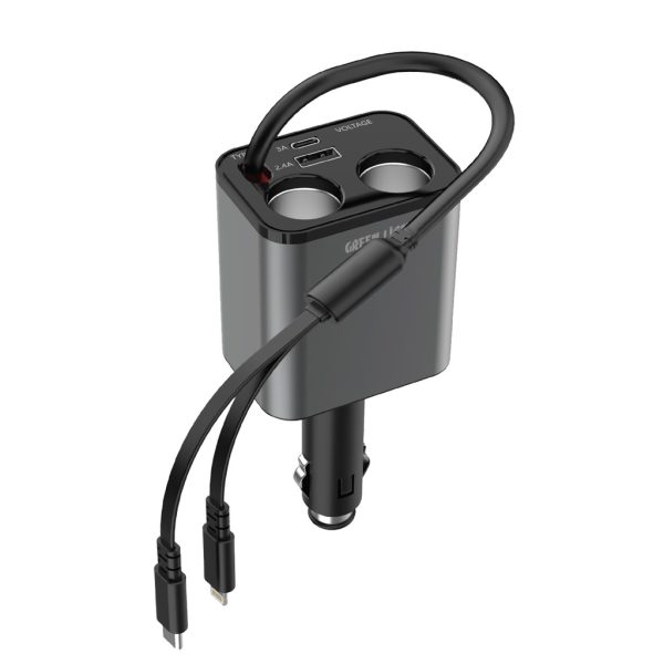 شارژر فندکی 90W گرین لاین مدل MULTIPORT GL-CC07 طراحی جمع‌وجور و مقاوم برای استفاده در سفر.