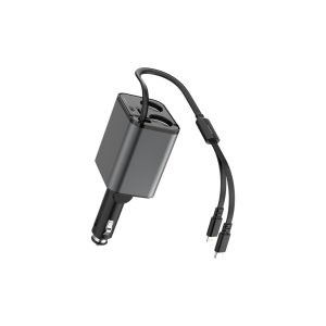 شارژر فندکی 90W گرین لاین مدل MULTIPORT GL-CC07 محافظت در برابر جریان بیش‌ازحد و اتصال کوتاه کابل تلسکوپی جمع‌شونده.