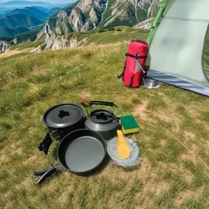 ست ظروف آشپزی کمپینگ گرین لاین مدل GN7N1COOKBK این ظروف از آلومینیوم آنودایز شده گرید خوراکی و استیل ضدزنگ ساخته شده‌اند.