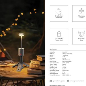 چراغ کمپینگ و پاوربانک گرین لاین مدل MINI CAMPING LIGHT
