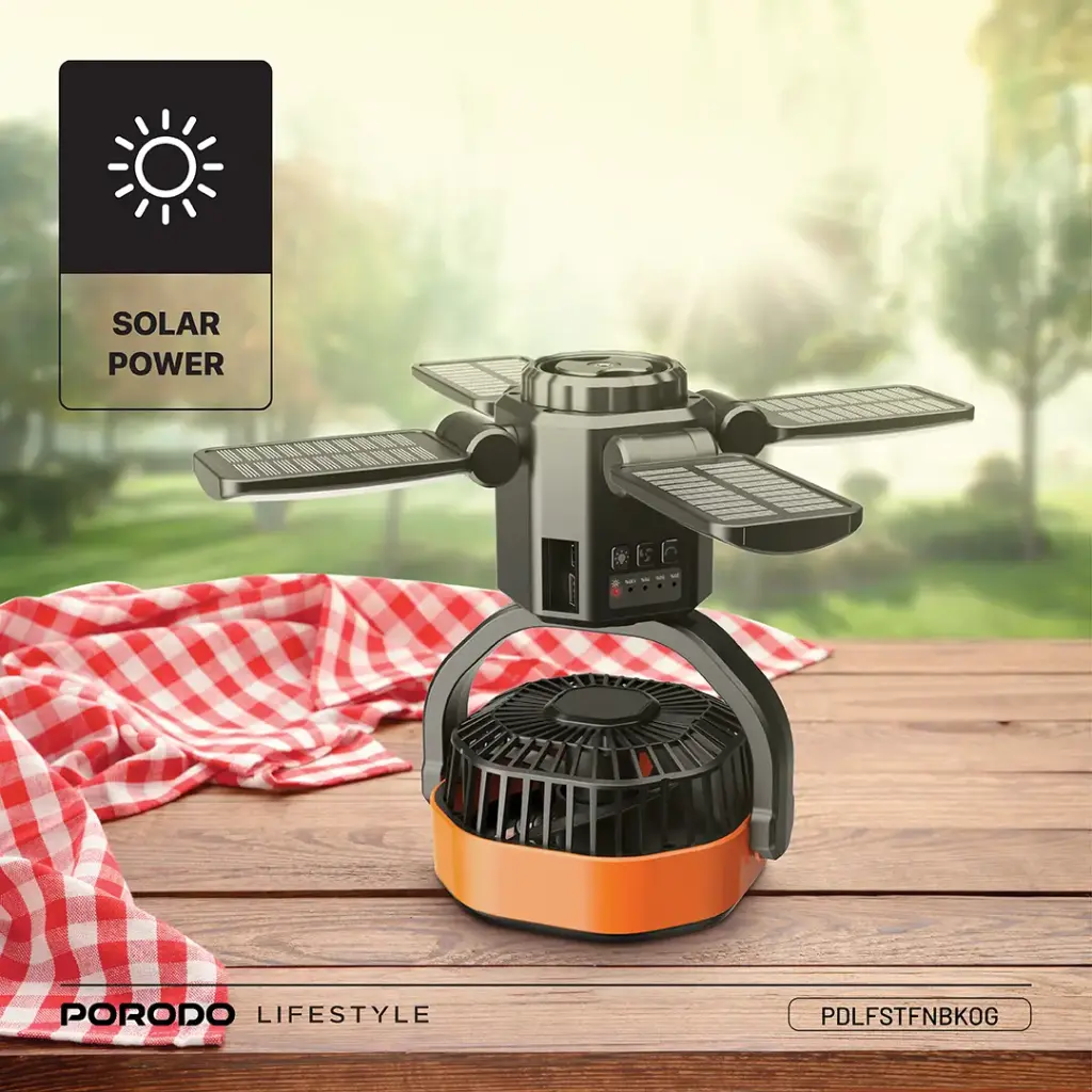پنکه شارژی خورشیدی و پاوربانک پرودو مدل SUNCHARGE