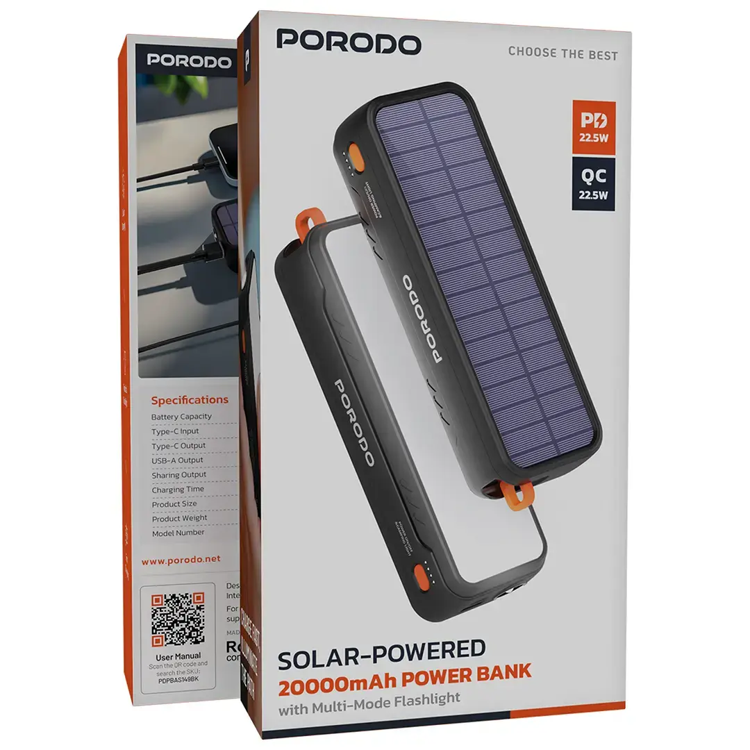 پاور بانک خورشیدی پرودو مدل POWERED 20000MAH