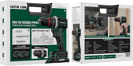 دریل و پیچ گوشتی شارژی ۳۰۰ وات گرین لاین مدل GD-12 EDGE PRO