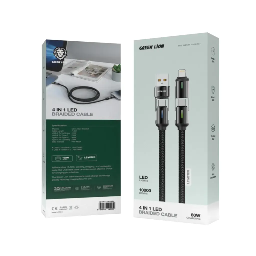 کابل شارژ 60وات چند کاره گرین لاین مدل LED BRAIDED