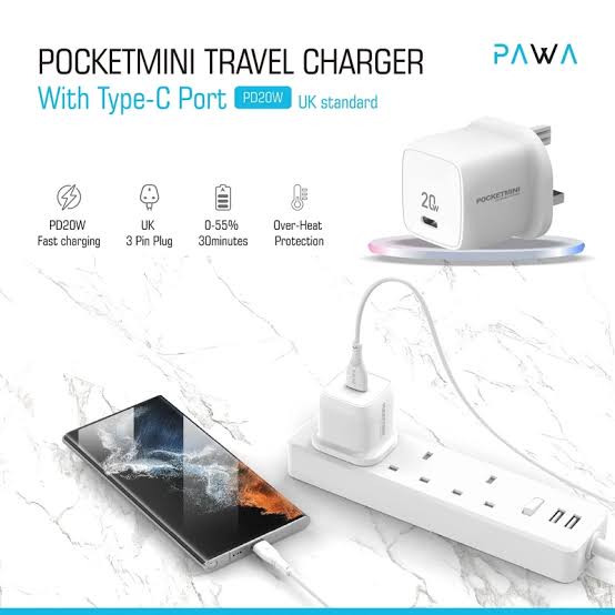 شارژر دیواری 20 وات 3 پین پاوا مدل POCKETMINI PW-PM120WUK